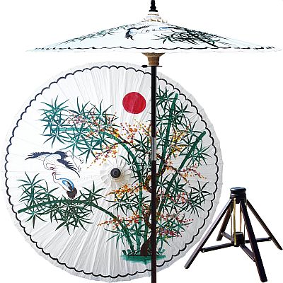 7ft Oriental Umbrella- Asian Splendor -  White