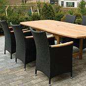 Rectangle Teak Expansion Table 96 to 120 inches and 6 Helena Chairs